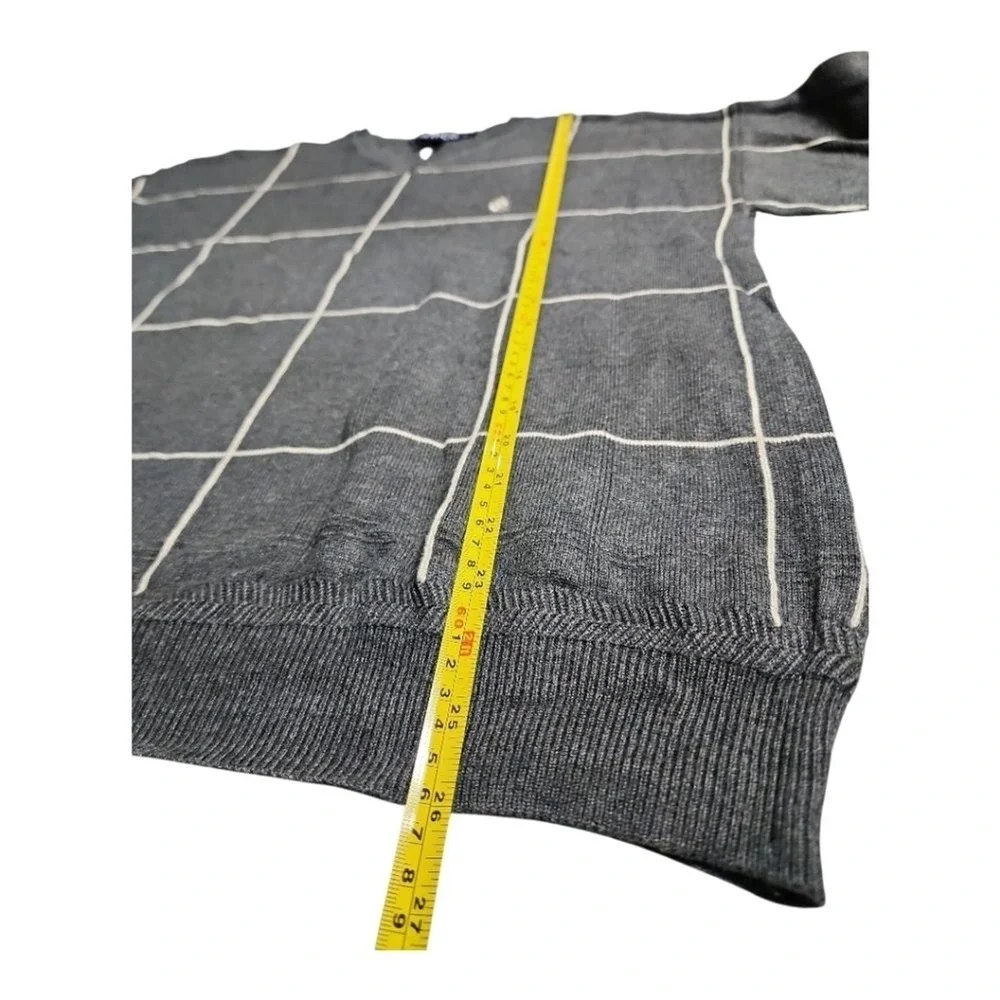 Nautica V-Neck Sweater Mens M Grey Windowpane Grid Preppy Classic Casual